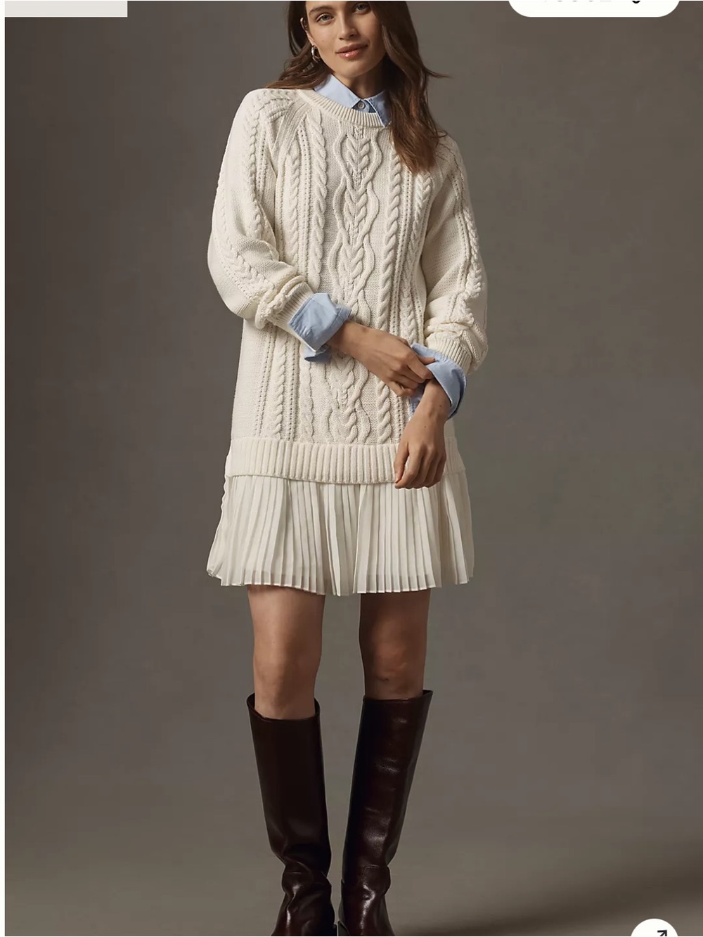Anthropologie Delphine twofer Cable-Knit Midi sweater dress with Pleated Hem
